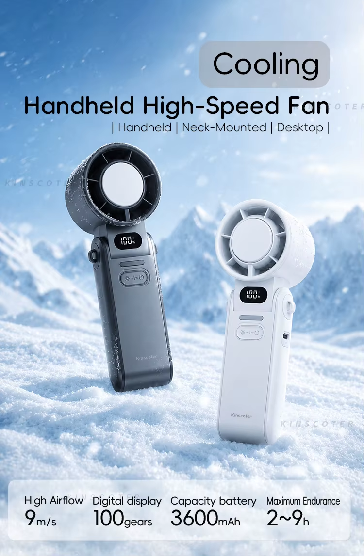 KINSCOTER Outdoor Foldable Portable Handheld Fan Mini Cooling Rechargeable 3600mAh 100-level Free Control High Speed Turbo Fan