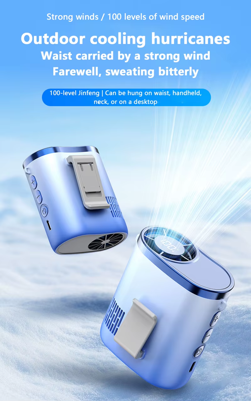 Lenovo Portable Waist Fan 100-Speed Strong Wind Rechargeable Neck Fan Quiet Long Battery Life Clip-on Fan for Outdoor Hiking