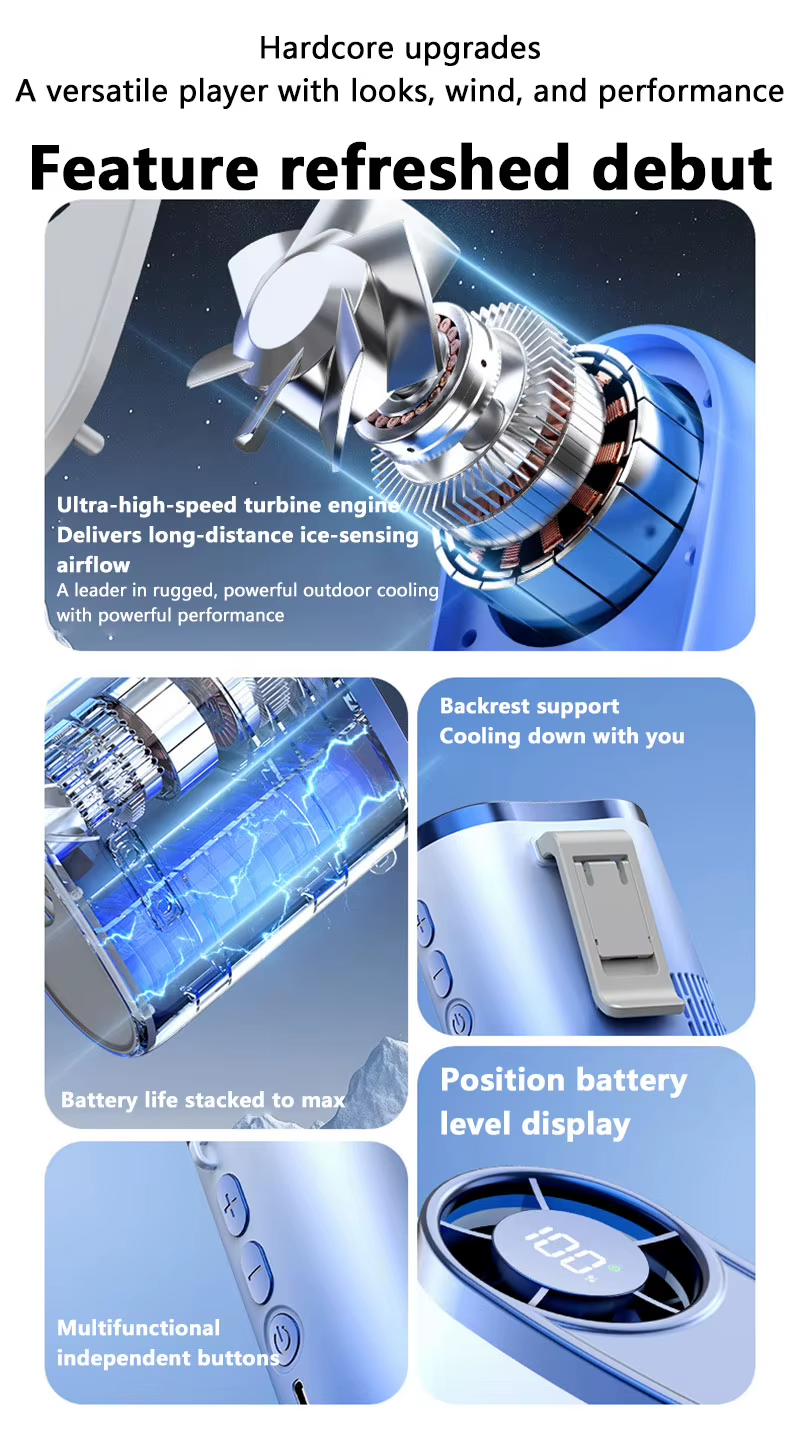 Lenovo Portable Waist Fan 100-Speed Strong Wind Rechargeable Neck Fan Quiet Long Battery Life Clip-on Fan for Outdoor Hiking