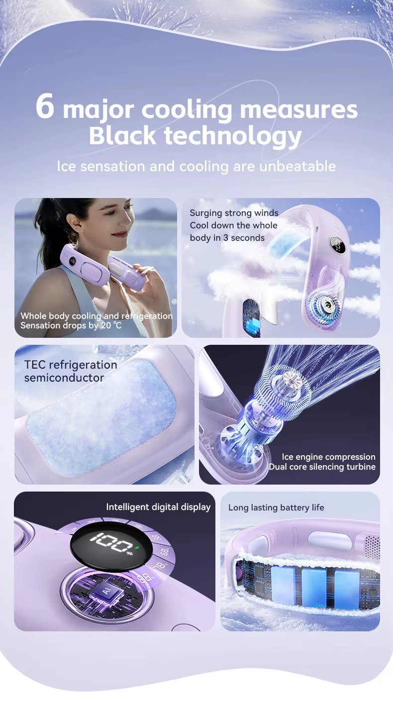 N90 Neck Fan Semiconductor Cooling 5-Speed Bladeless Wearable Fan USB Rechargeable Portable Outdoor Travel Camping