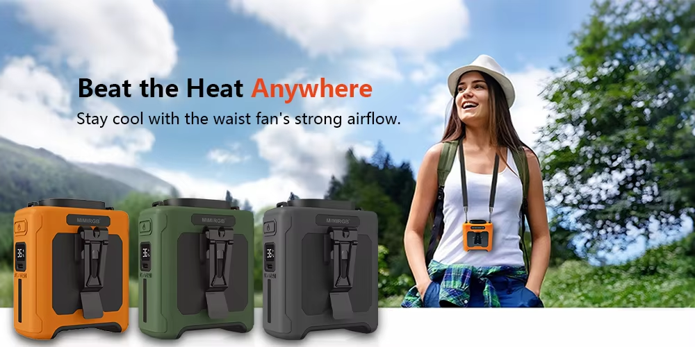 20000mAh Rechargeable Waist Fan Portable Hands Free Mini Fan With Power Bank Flashlight 5 Speeds For Outdoor Activities