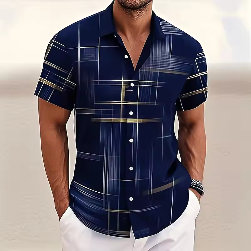 Men's Geometric Grid Shirt Button Shirt Short Sleeve Fashion Casual Outdoor Vacation Streetwear 3D Printed Lapel Shirt
