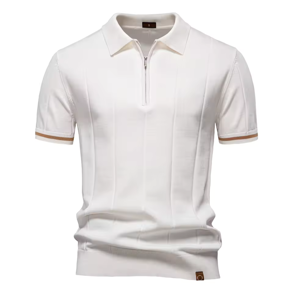 AIOPESON Men's Solid Color Sport Zipper Polo Shirt Athletic Social Polo Shirts for Men Office Slim Fit Polo