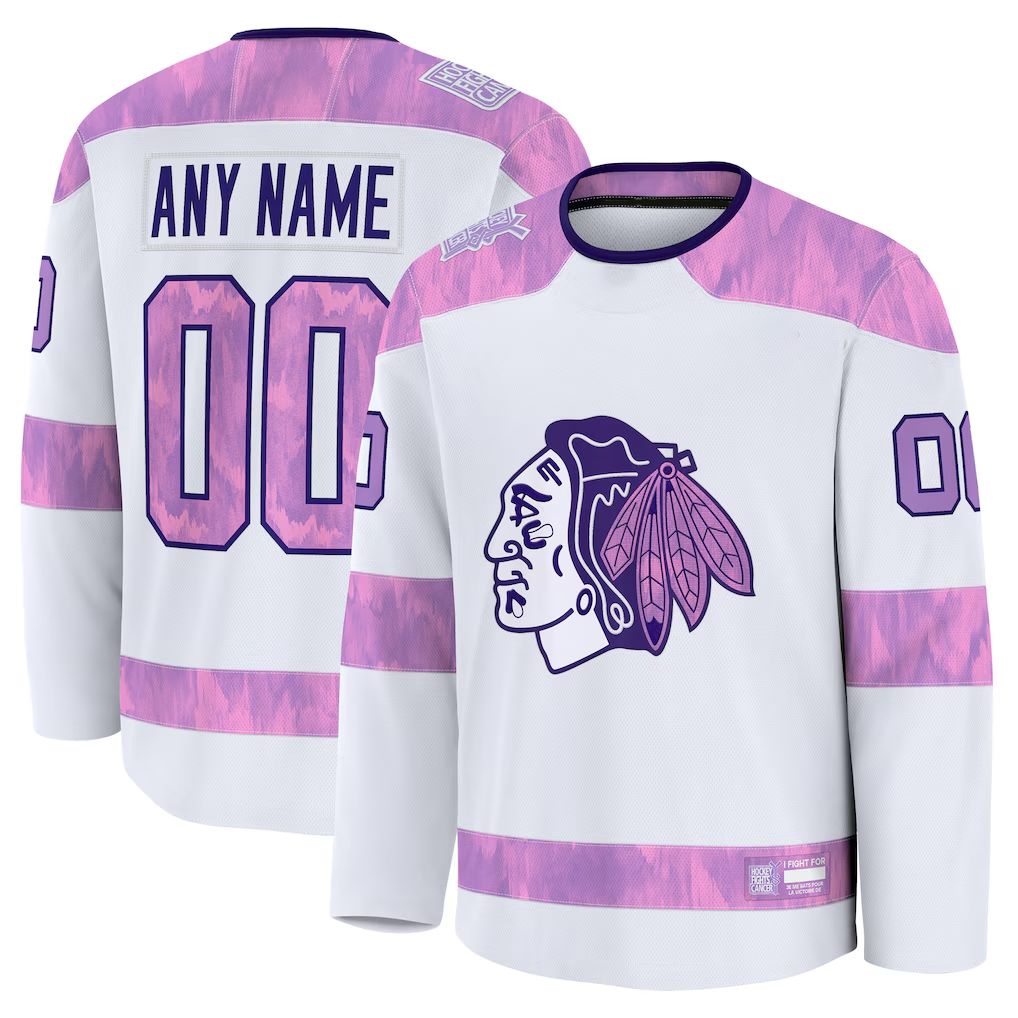 My Store Custom C.Blackhawks White 2024 Hockey Fights Cancer Practice Jerseys