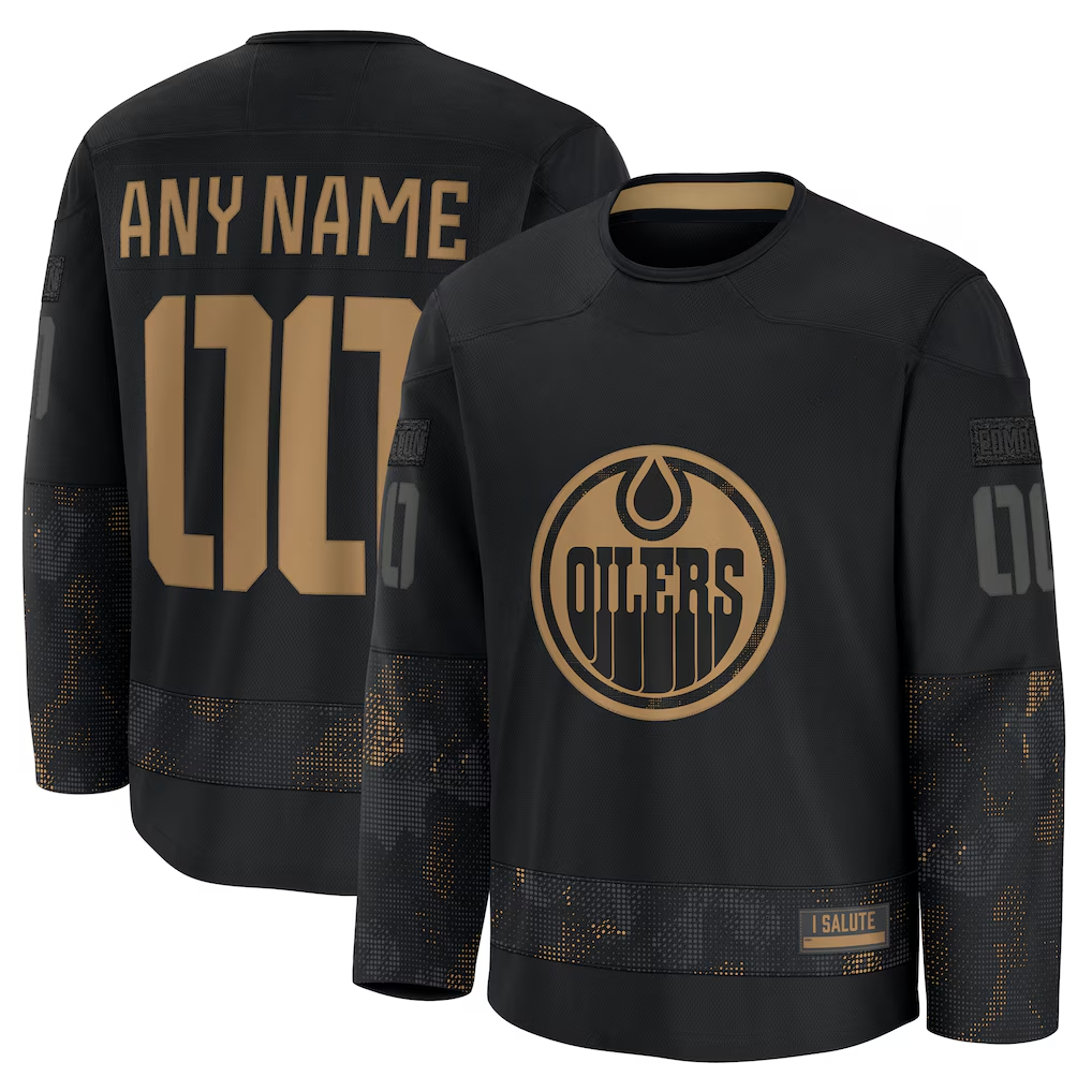McAdo Custom E.Oilers Black 2024 Military Appreciation Practice Jerseys