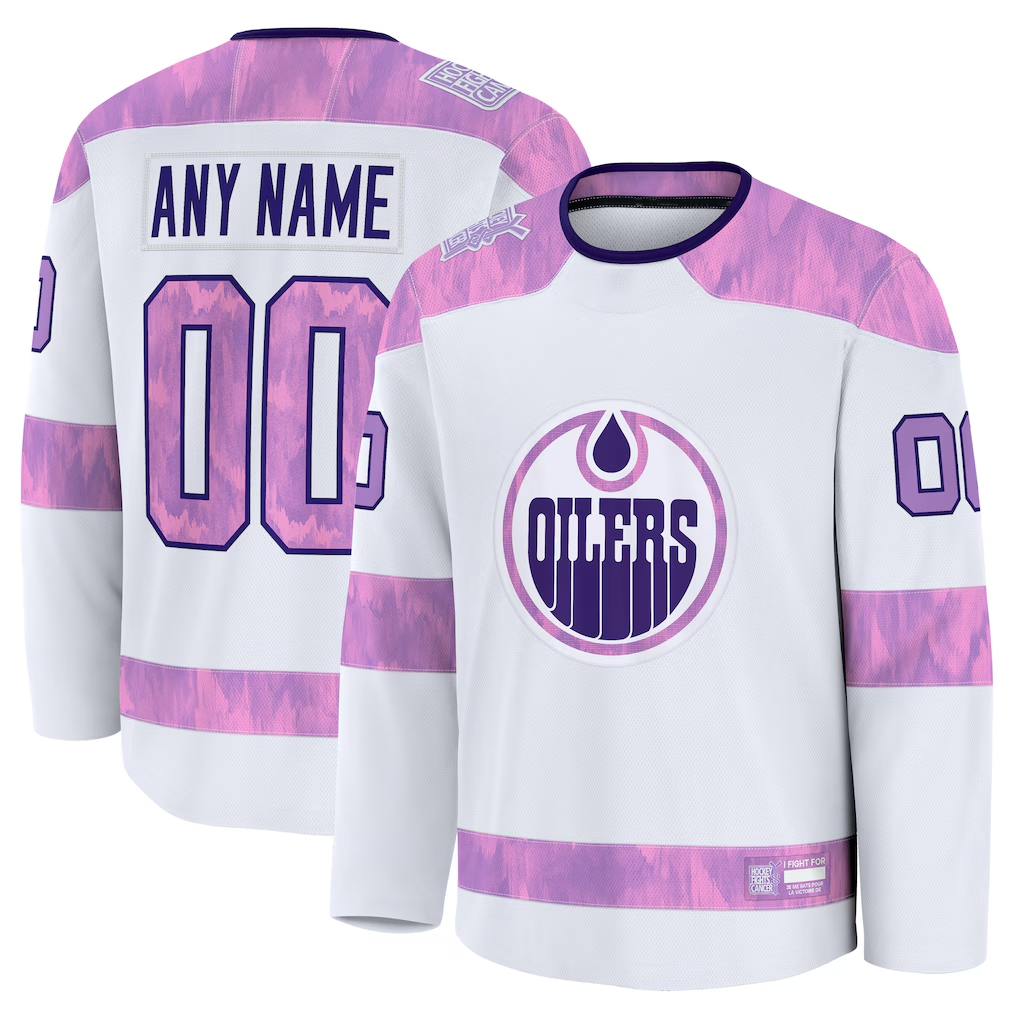 My Store Custom E.Oilers White 2024 Hockey Fights Cancer Practice Jerseys