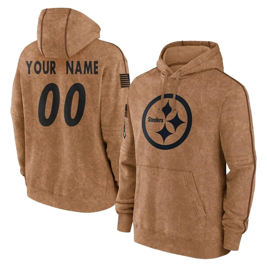 My Store Custom P.Steelers Brown Limited Salute to Service Pullover Hoodies Game Any Name & Numbers Stitched Jerseys