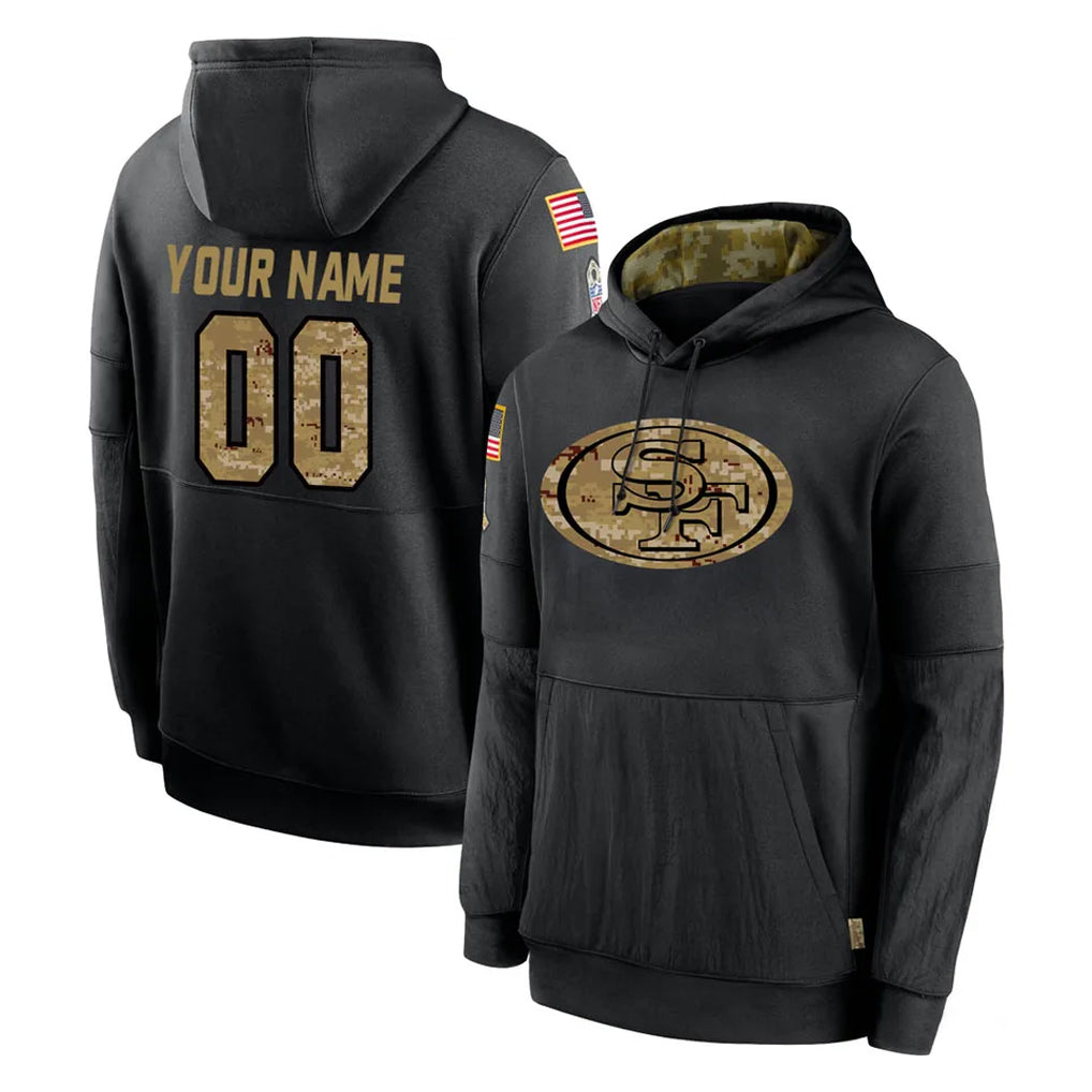 My Store Custom SF.49ers Black Salute to Service Sideline Performance Pullover Hoodies Home Game Any Name & Numbers Stitched Jerseys