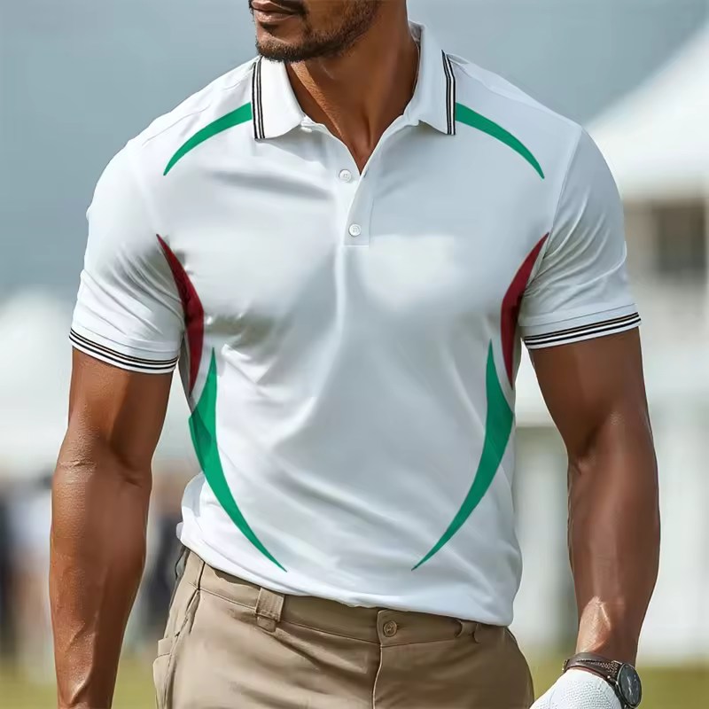 Fashion Contrast Color Polo Shirts For Men Simple Trendy Short Sleeve 3D Printed Golf Polo Shirt Loose Outdoor Sports Tees Tops