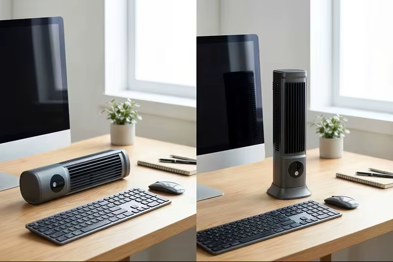 AOFEN Desktop Tower Fan, 2026 New Cross-Border Bladeless Desktop Tower Fan, Dual-Use for Desk or Floor, Air Circulation Fan for Dorm, Bedroom, Study, Living Room, Small Home Use
